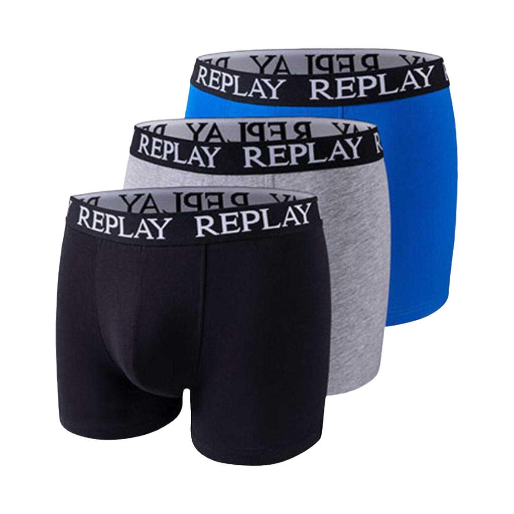 Mens Logo Stitched Fly Detail Boxer Shorts (Pack of 3) (Black/Grey/Turquoise)