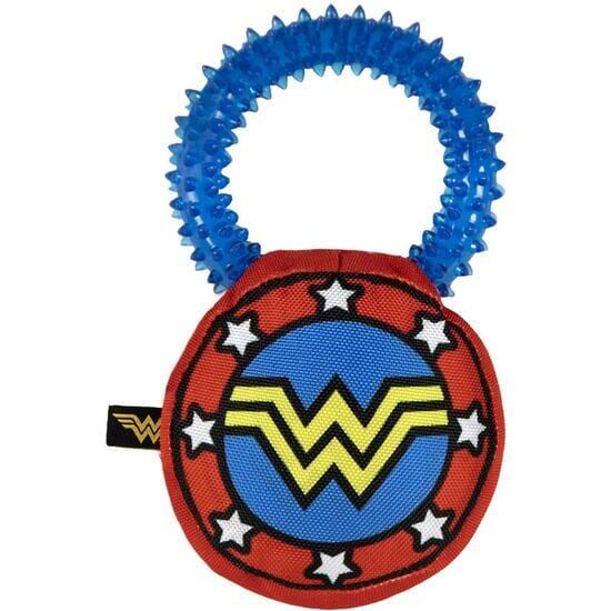Brinquedo para cães da Mulher Maravilha com anel texturizado, azul e vermelho. 2/7