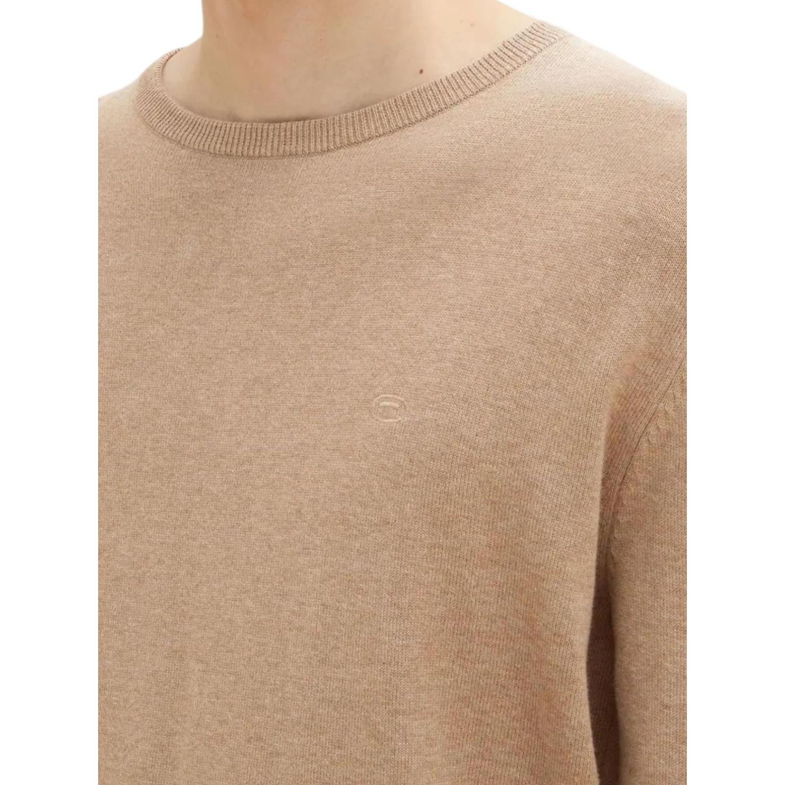 Effen katoenen sweater voor heren (Bruin) 3/4