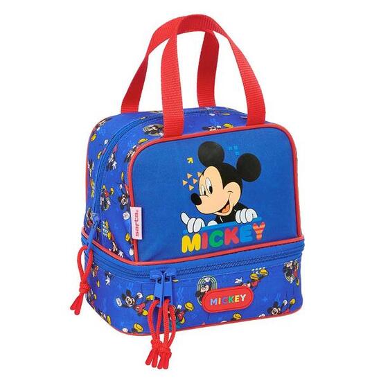 Sac à goûter Mickey Mouse pour enfants, à double compartiment et poignées - Bleu