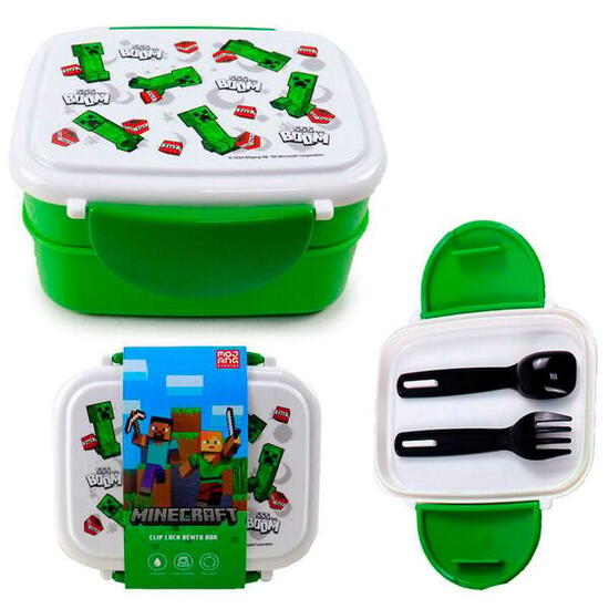 Minecraft-Kinder-Sandwichbox mit grünem Polypropylen-Besteck