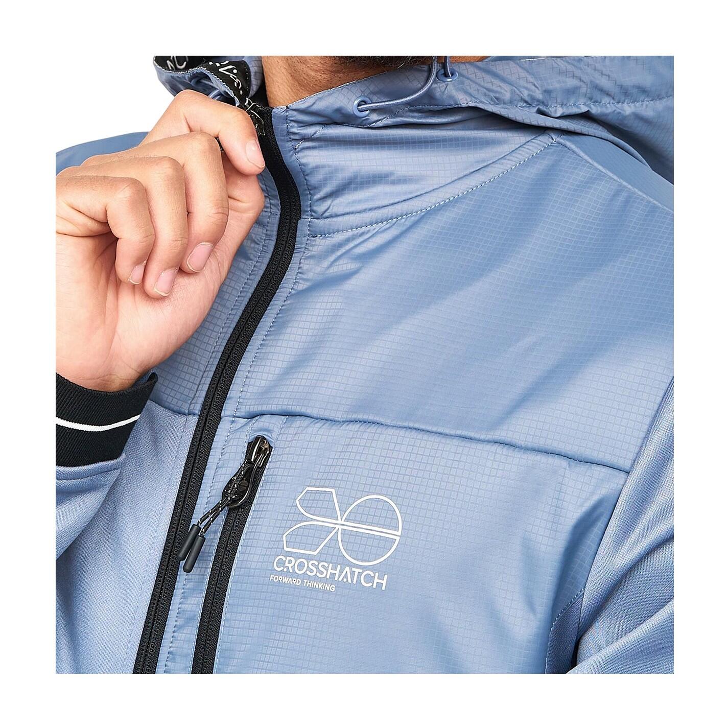 Felpa Con Cappuccio E Zip Intera Uomo Crosshatch Grigio Blu 4/4