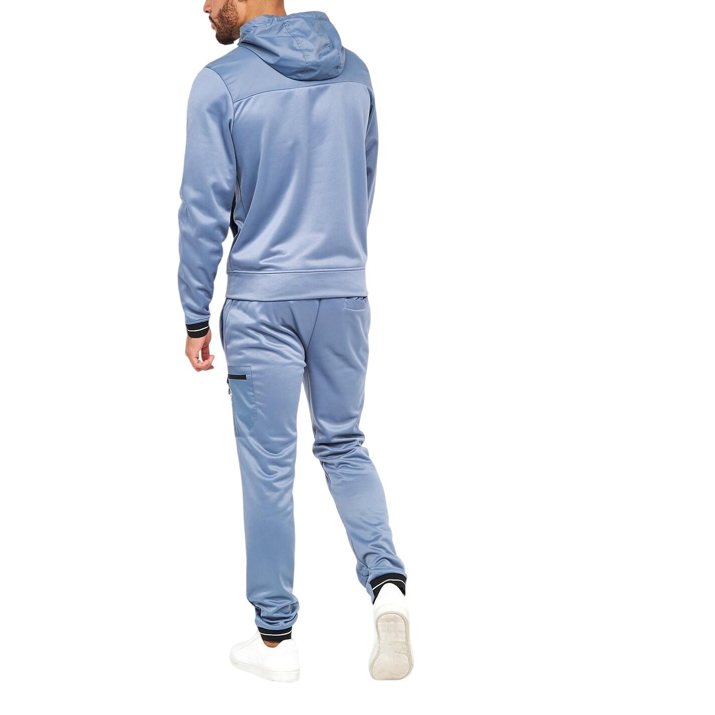 Felpa Con Cappuccio E Zip Intera Uomo Crosshatch Grigio Blu 3/4