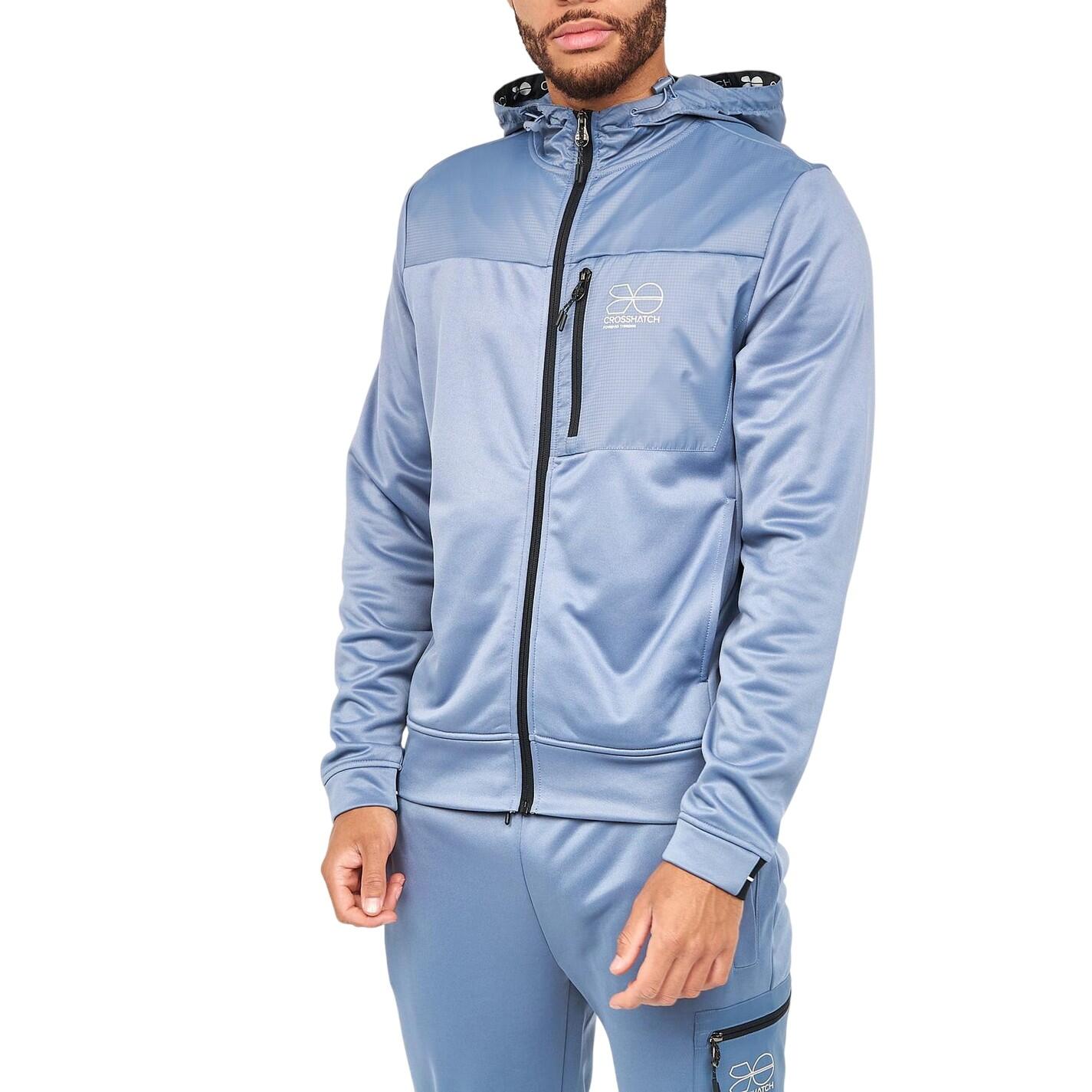 Felpa Con Cappuccio E Zip Intera Uomo Crosshatch Grigio Blu 2/4