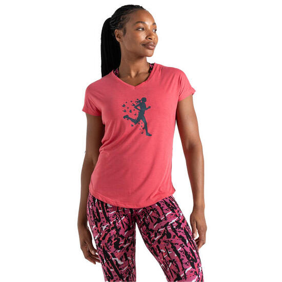 Tshirt Col V Motif/style Course À Pied CALM Femme (Rose Imprimé Graphique)