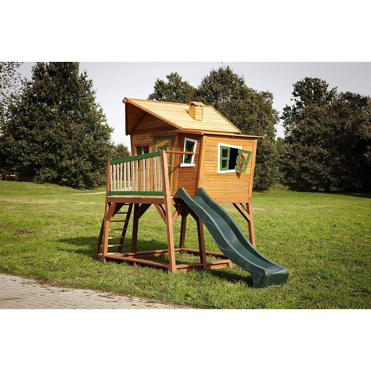 AXI Maisonnette MAX Brun Vert avec toboggan et bac à sable 2/3
