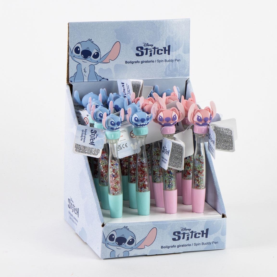 Stylo rotatif Stitch pour enfants avec paillettes et perles rose/bleu 6/7