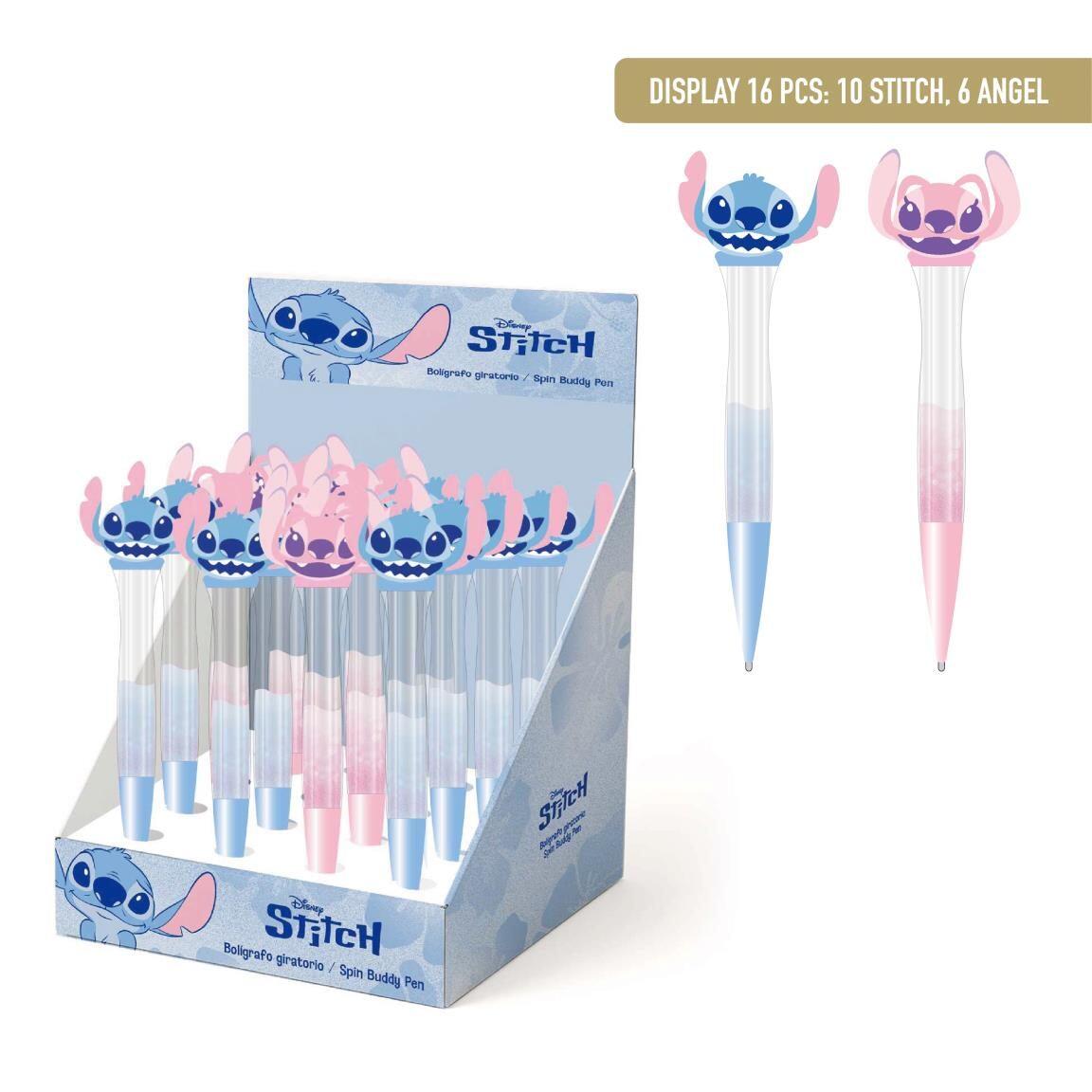 Stylo rotatif Stitch pour enfants avec paillettes et perles rose/bleu 7/7