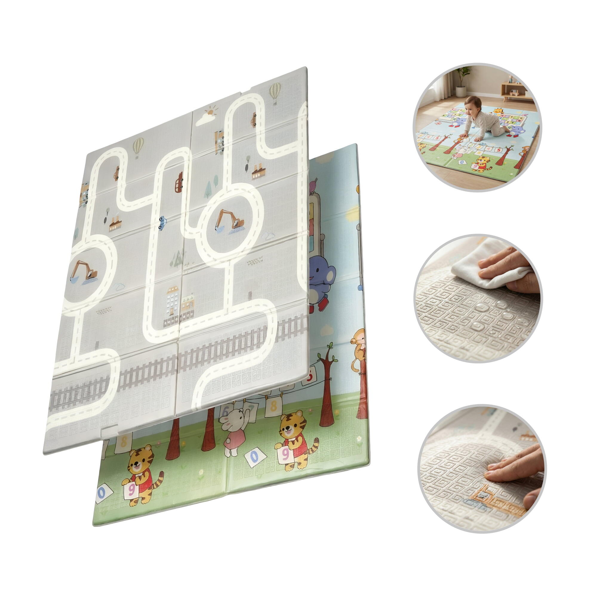 Kinder Spielmatte 150x180x1cm faltbar XPE Schaumstoff Numbers/Road Bunt 7/7