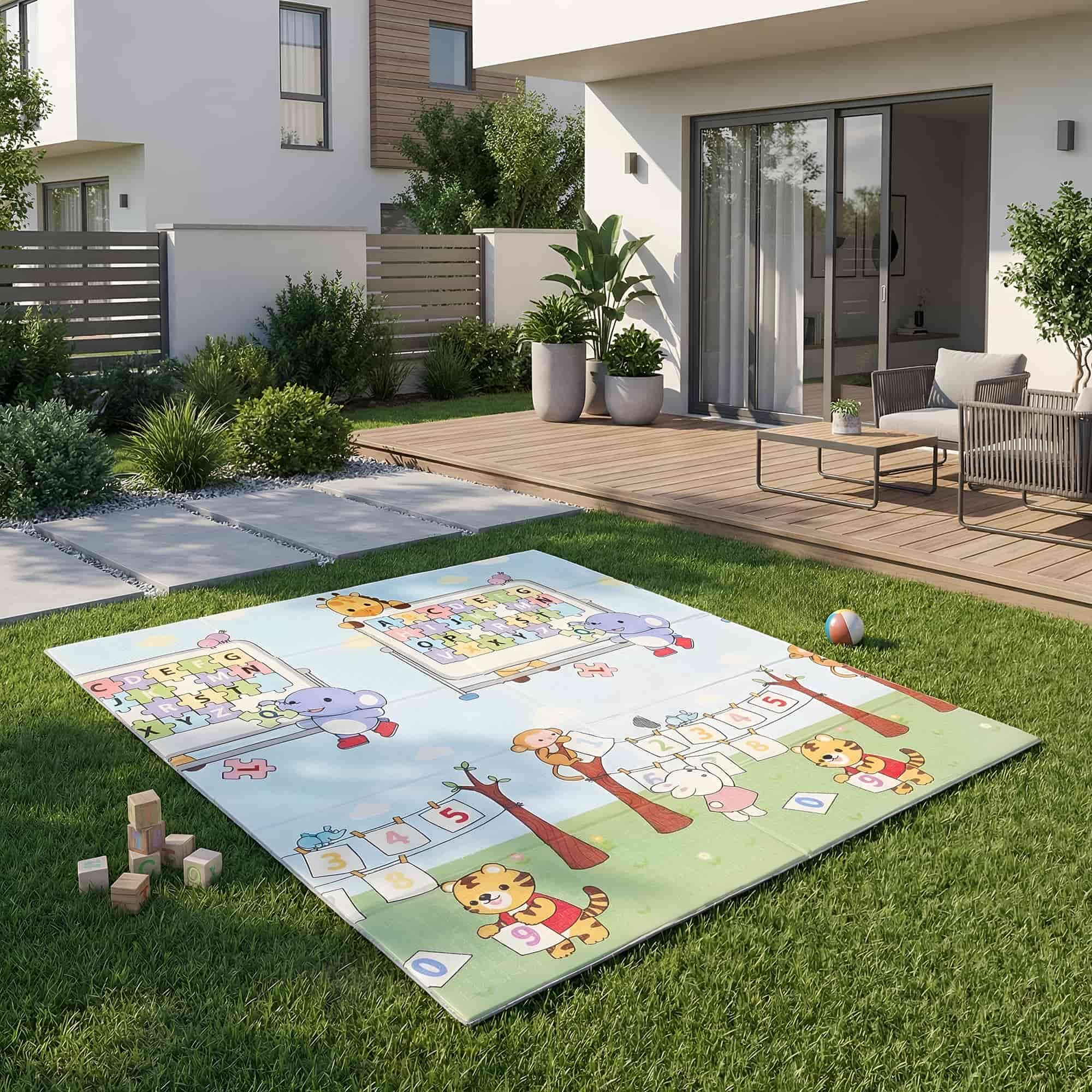 Kinder Spielmatte 150x180x1cm faltbar XPE Schaumstoff Numbers/Road Bunt 6/7