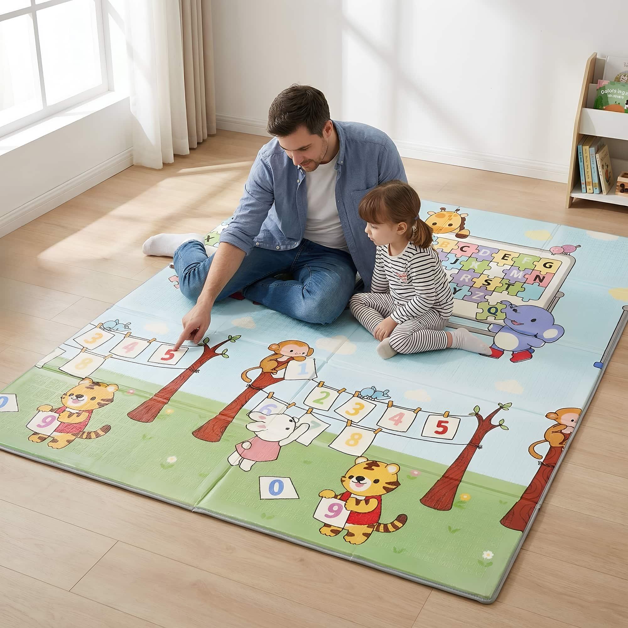 Kinder Spielmatte 150x180x1cm faltbar XPE Schaumstoff Numbers/Road Bunt 3/7
