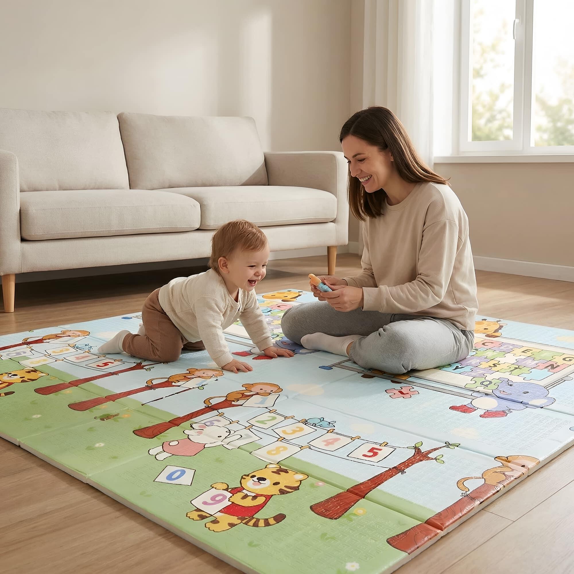 Kinder Spielmatte 150x180x1cm faltbar XPE Schaumstoff Numbers/Road Bunt 2/7
