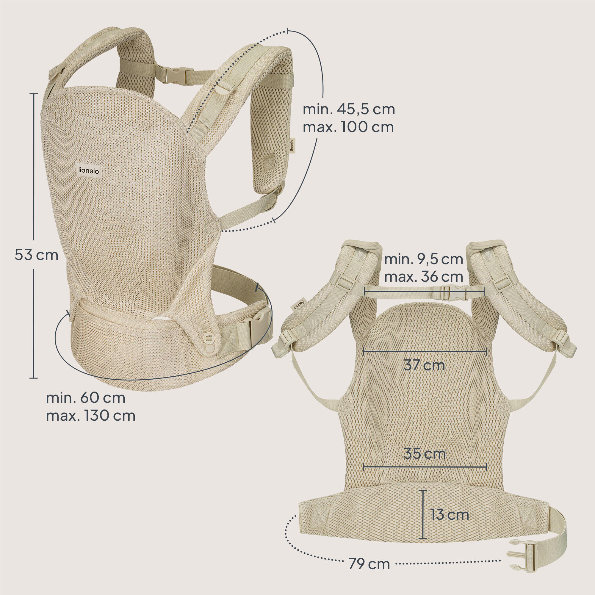 Porta-bebés ergonómico Lionelo Margareet Air, respirável, 3 posições 7/7
