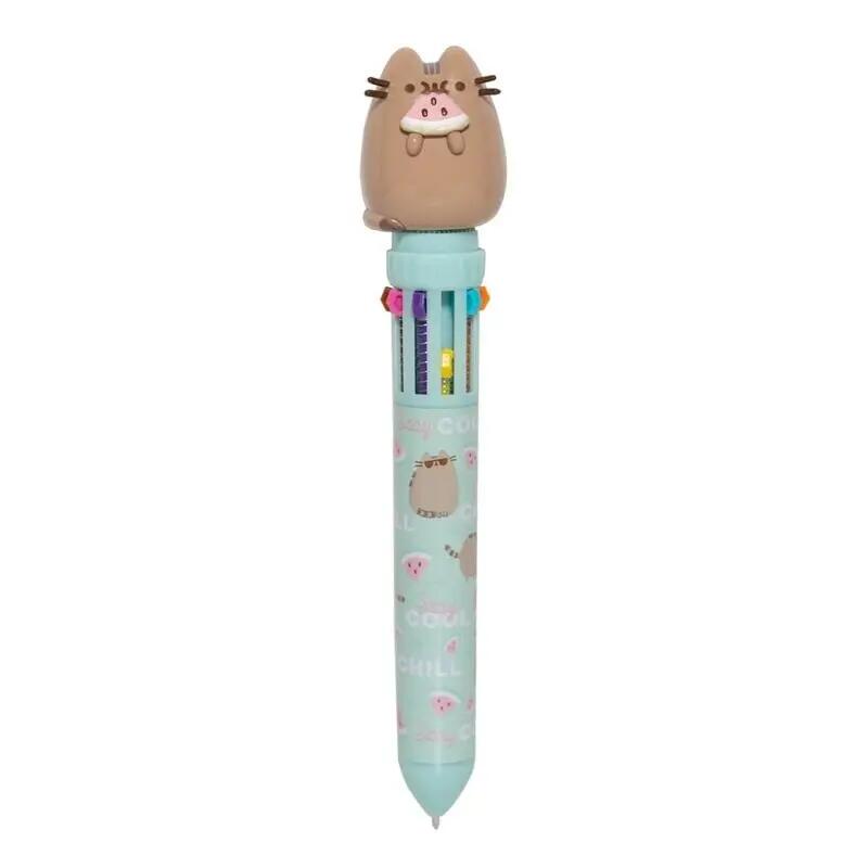 Bolígrafo Multicolor 10 Colores Infantil Pusheen con Topper 3D en PVC Azul Claro 3/4