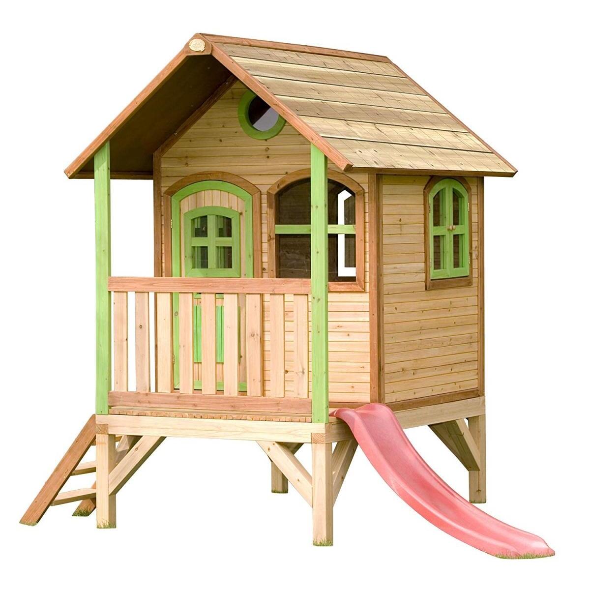 AXI Cabane enfant TOM Brun vert avec toboggan Rouge 1/3