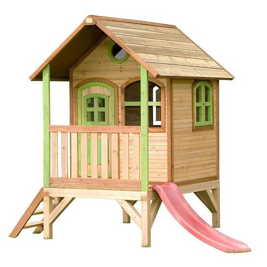 AXI Cabane enfant TOM Brun vert avec toboggan Rouge