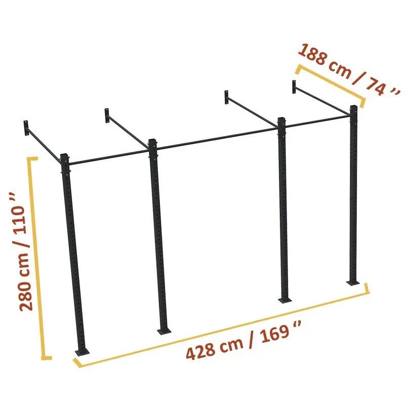 CrossLiftor Cage Murale Tank - 3 couloirs, 2 postes squat, acier 80x80 mm 3/5