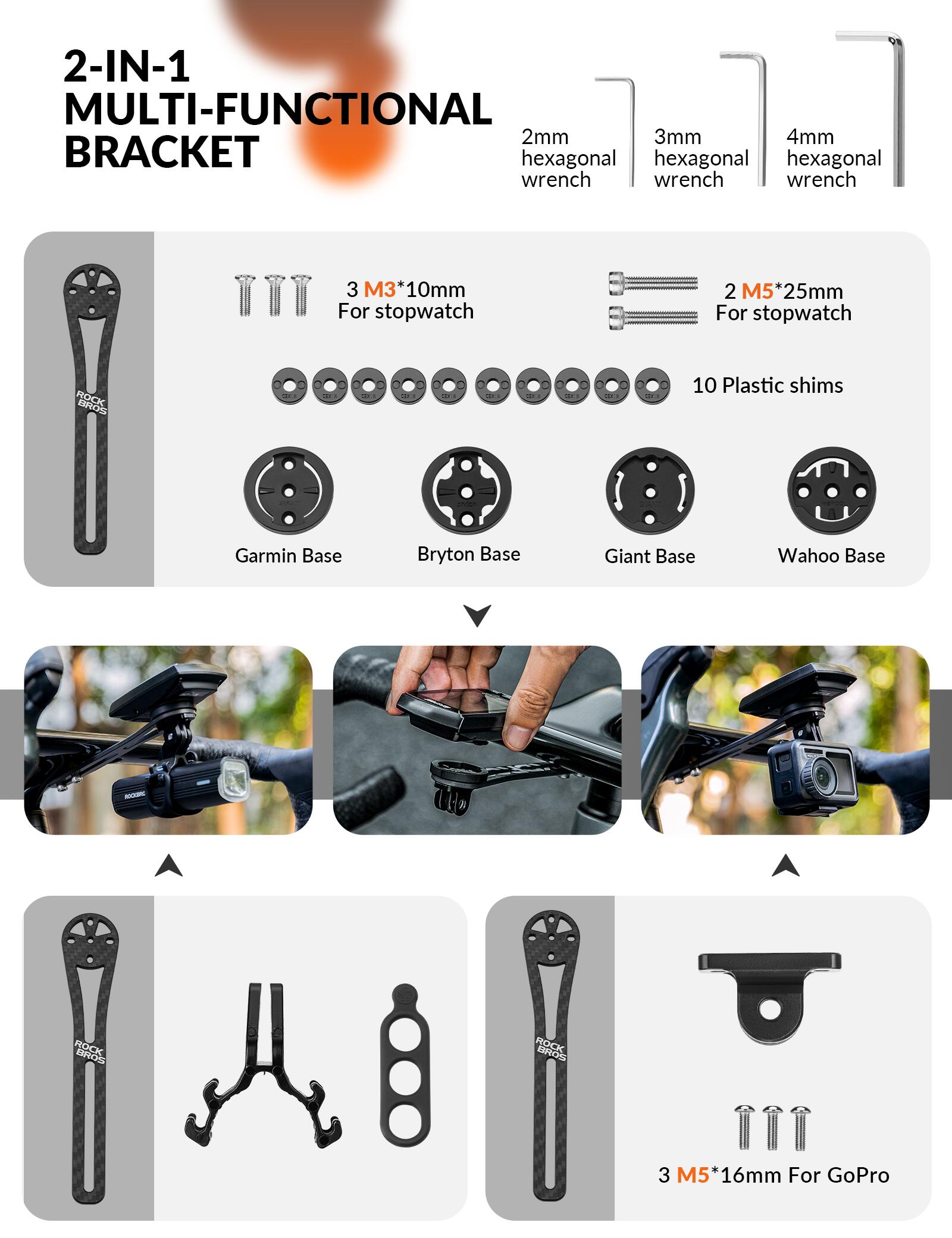 ROCKBROS Carbon Halterung für Fahrradcomputer & Zubehör 6/7