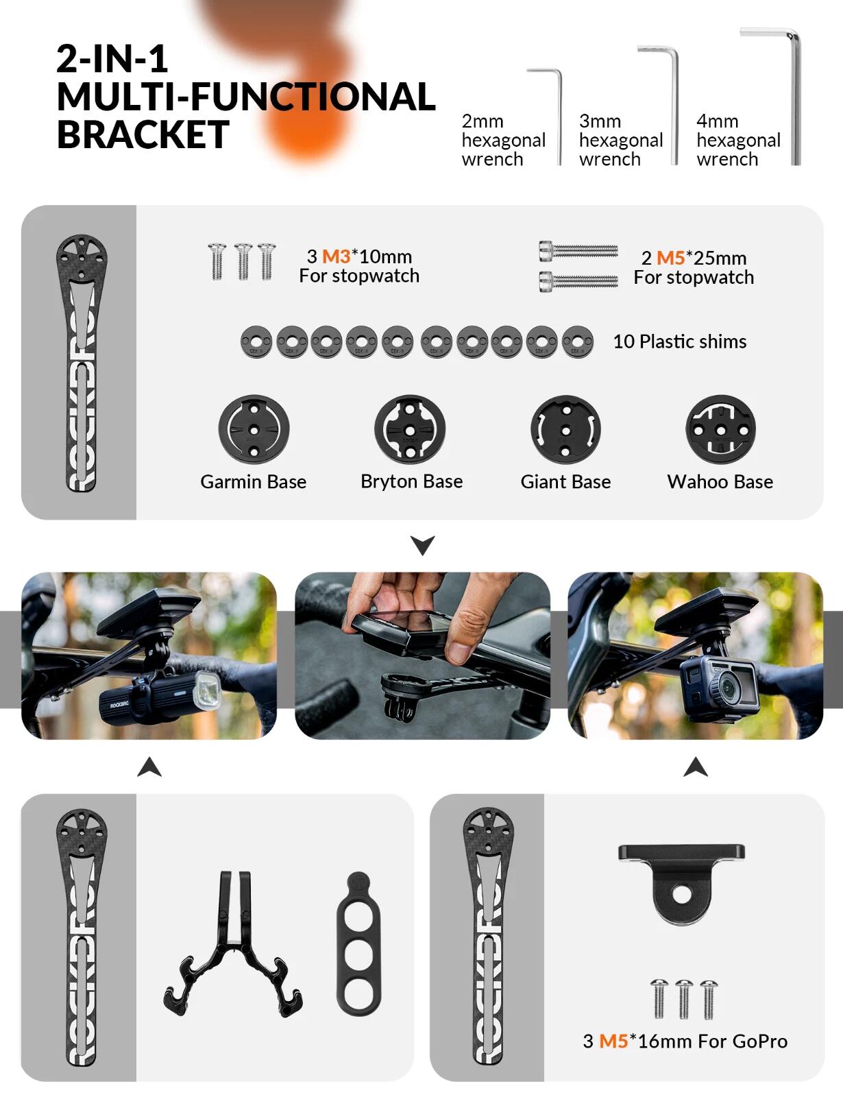 ROCKBROS Carbon Halterung für Fahrradcomputer & Zubehör 2/7