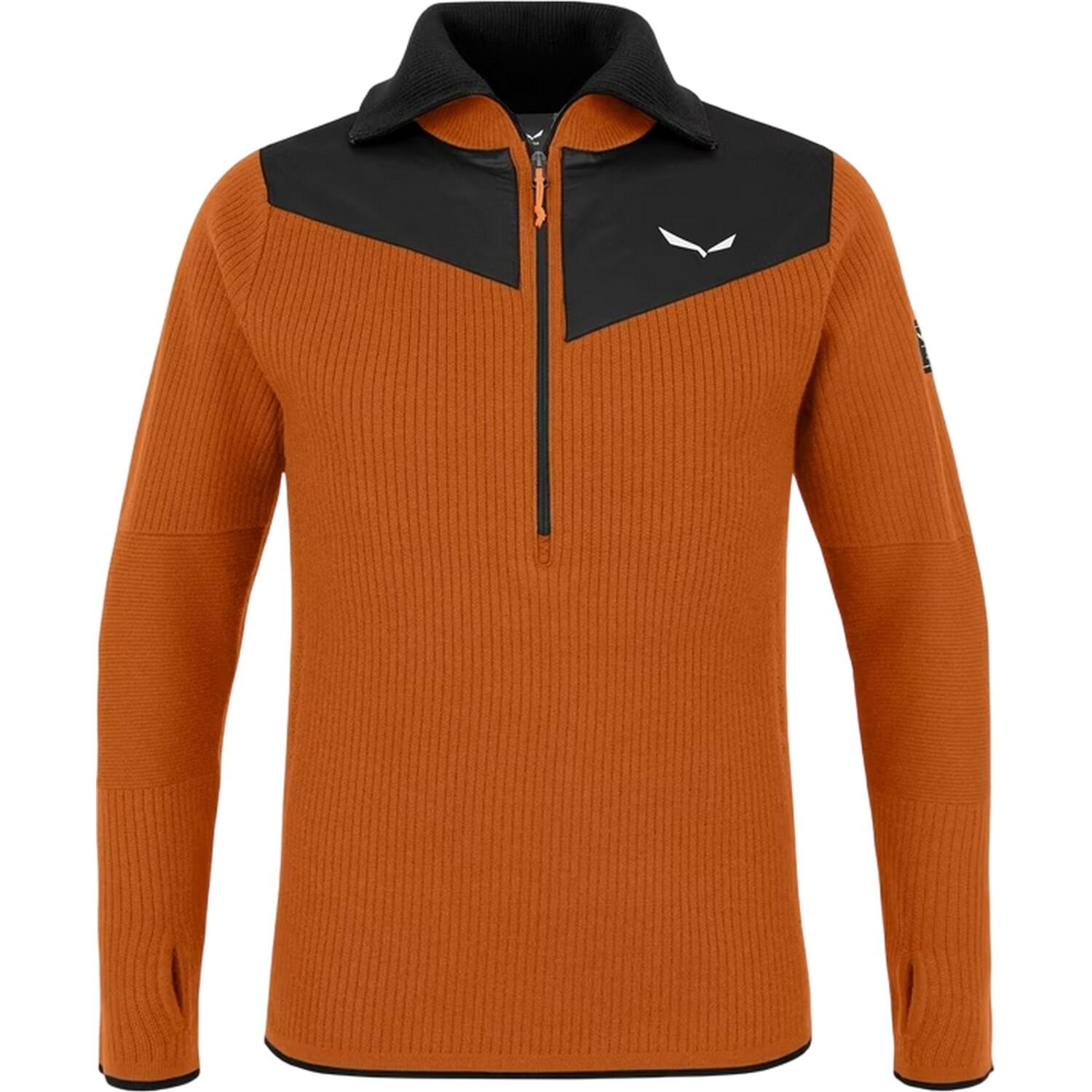 Mens Zip Neck Regular LongSleeved Jumper (Brown/Black) 2/6