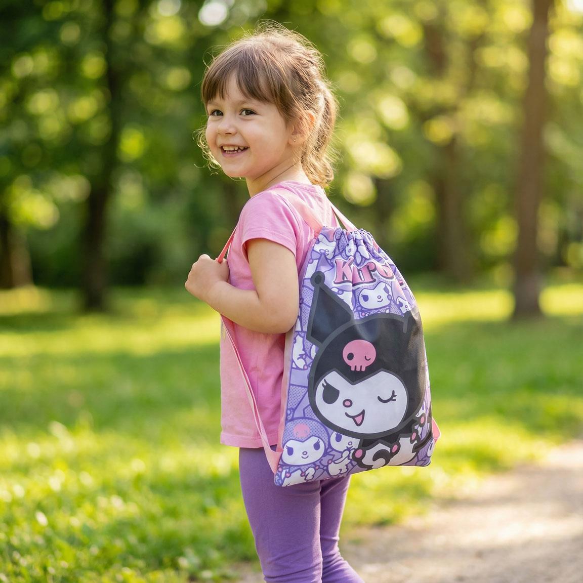 Saco Mochila Infantil Hello Kitty Kuromi de Poliéster con Cordón Morado 7/7