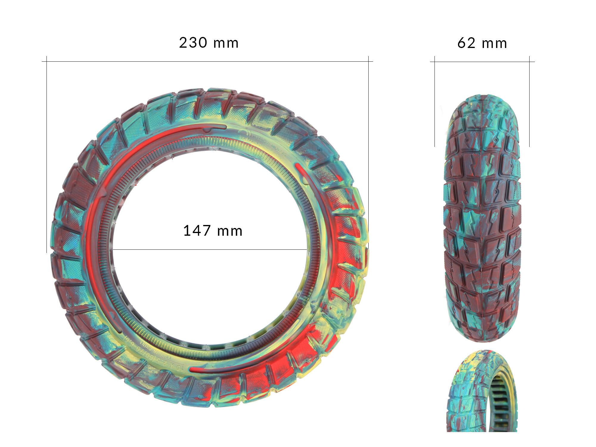 Opona 10x2.50 (60/70-6.50) PU Solid poliuretanowa multicolor 2/4