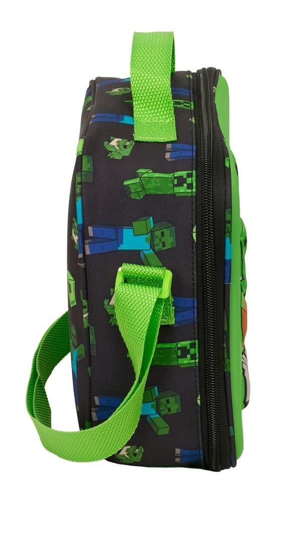 Mochila térmica infantil Minecraft 3D com alça de ombro ajustável, verde e 5/6