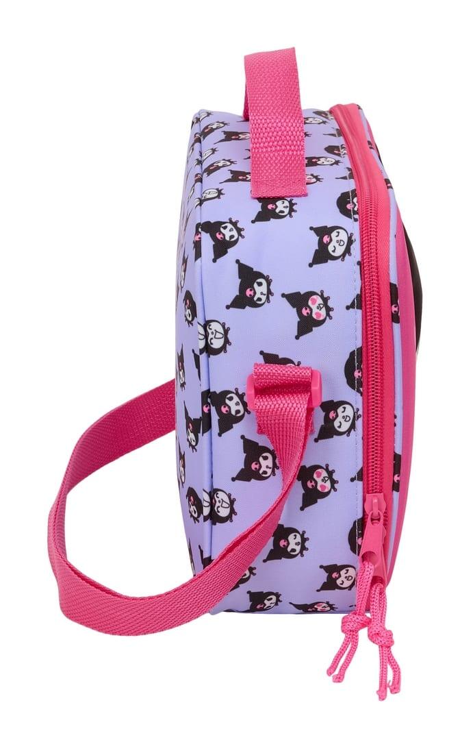 Bolsa Nevera Infantil Kuromi con Bandolera Ajustable y Forro de Aluminio Rosa 3/4