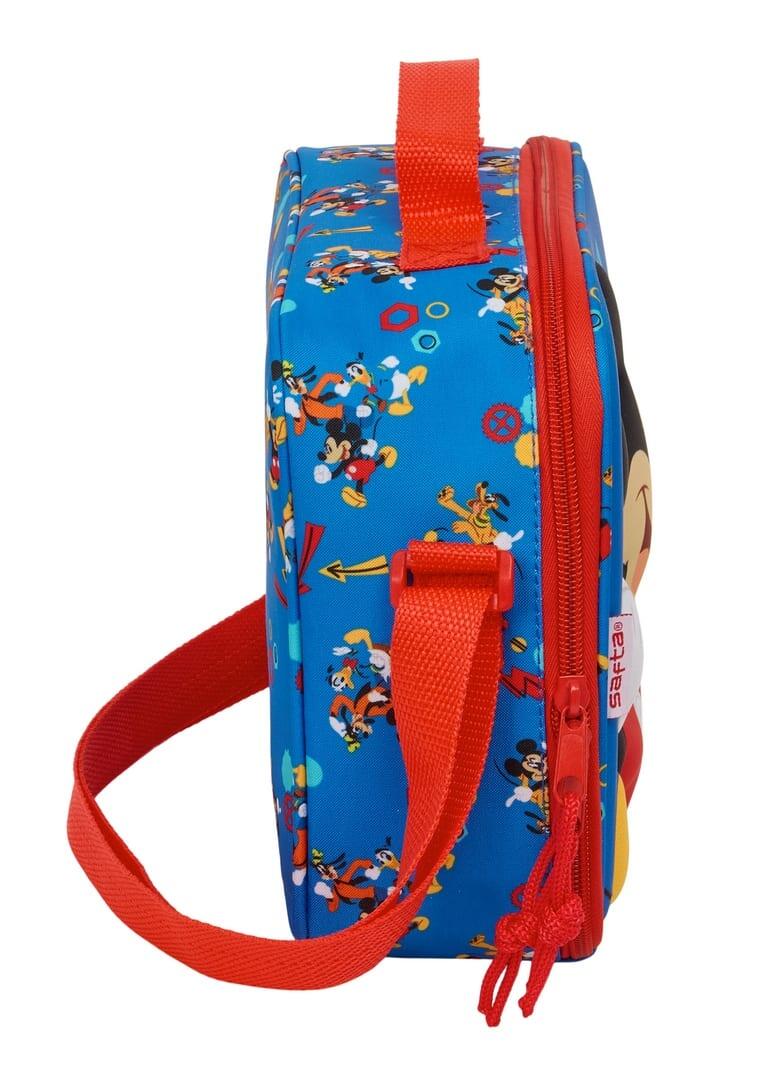 Bolsa Nevera Infantil Mickey Mouse 3D con Bandolera y Forro Aluminio Azul 3/4