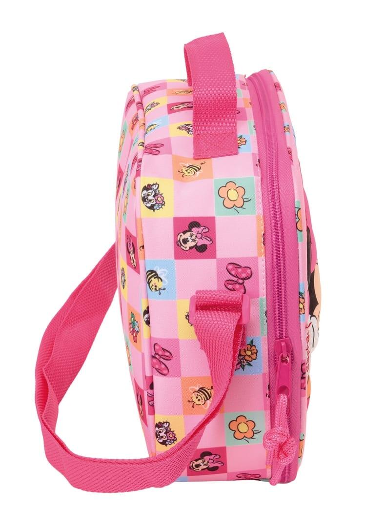 Bolsa Nevera Infantil Minnie Mouse 3D con Bandolera Ajustable Rosa 3/4