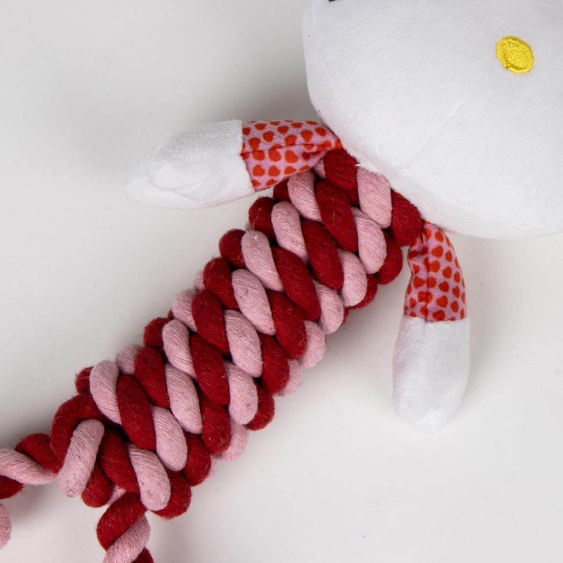 Corde dentaire pour chien Hello Kitty, en tissu tressé rouge et rose 3/4
