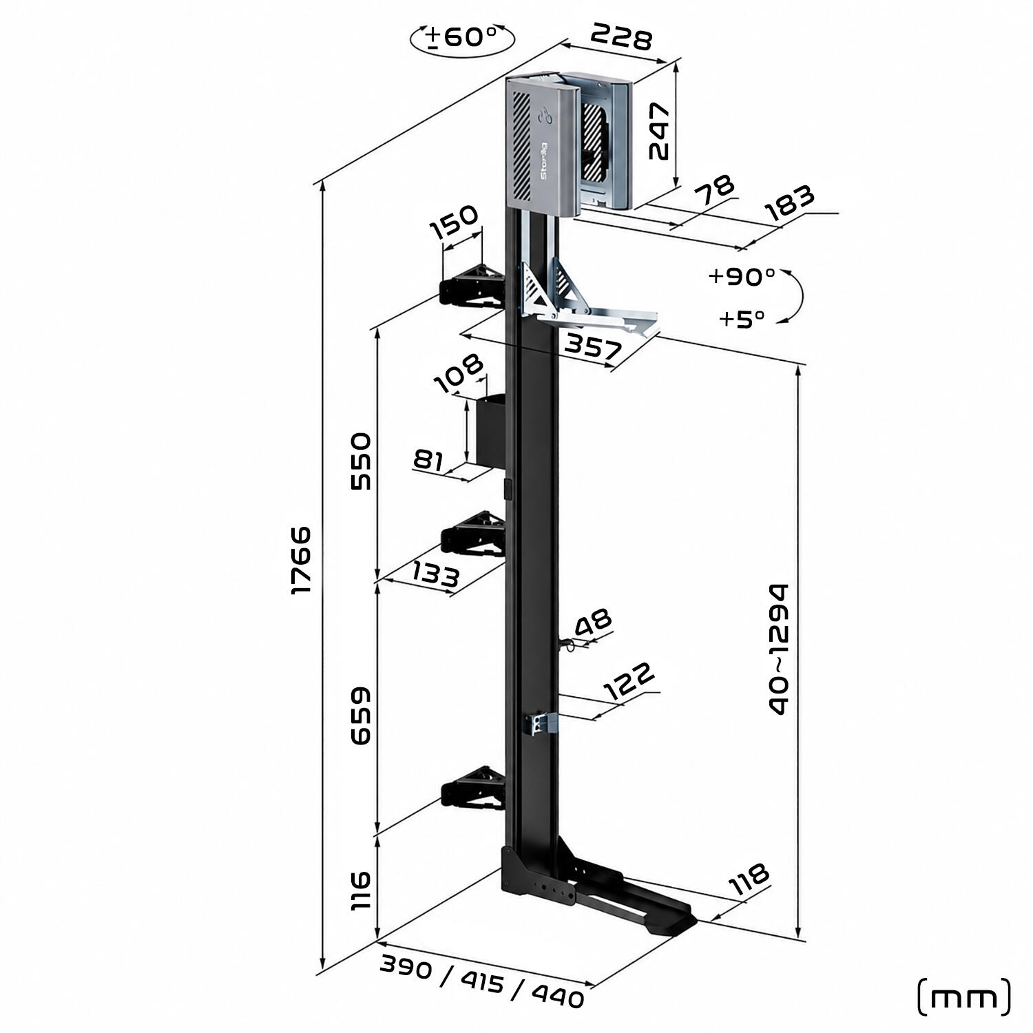 Support Vélo Vertical EasyLift Pivotant avec Assistance au Levage 2/7