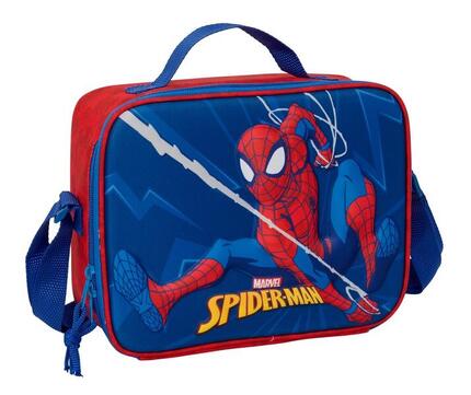 Sac à goûter Spiderman pour enfants, à double compartiment et poignées, noir