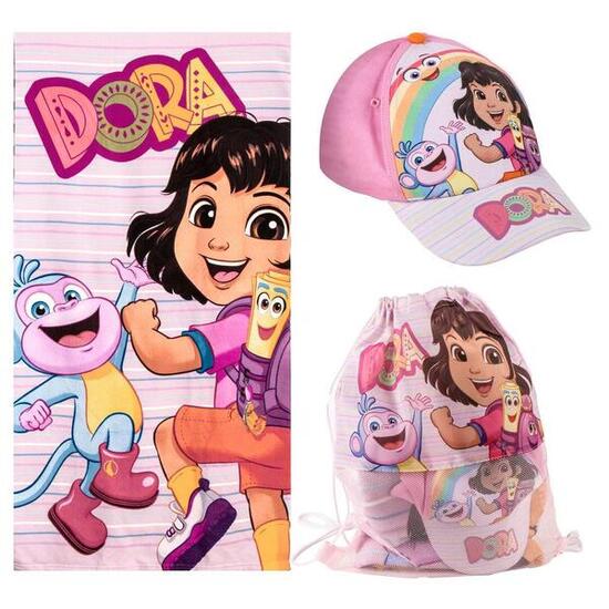 Ensemble pour enfants Dora l'exploratrice avec serviette et sac de plage rose