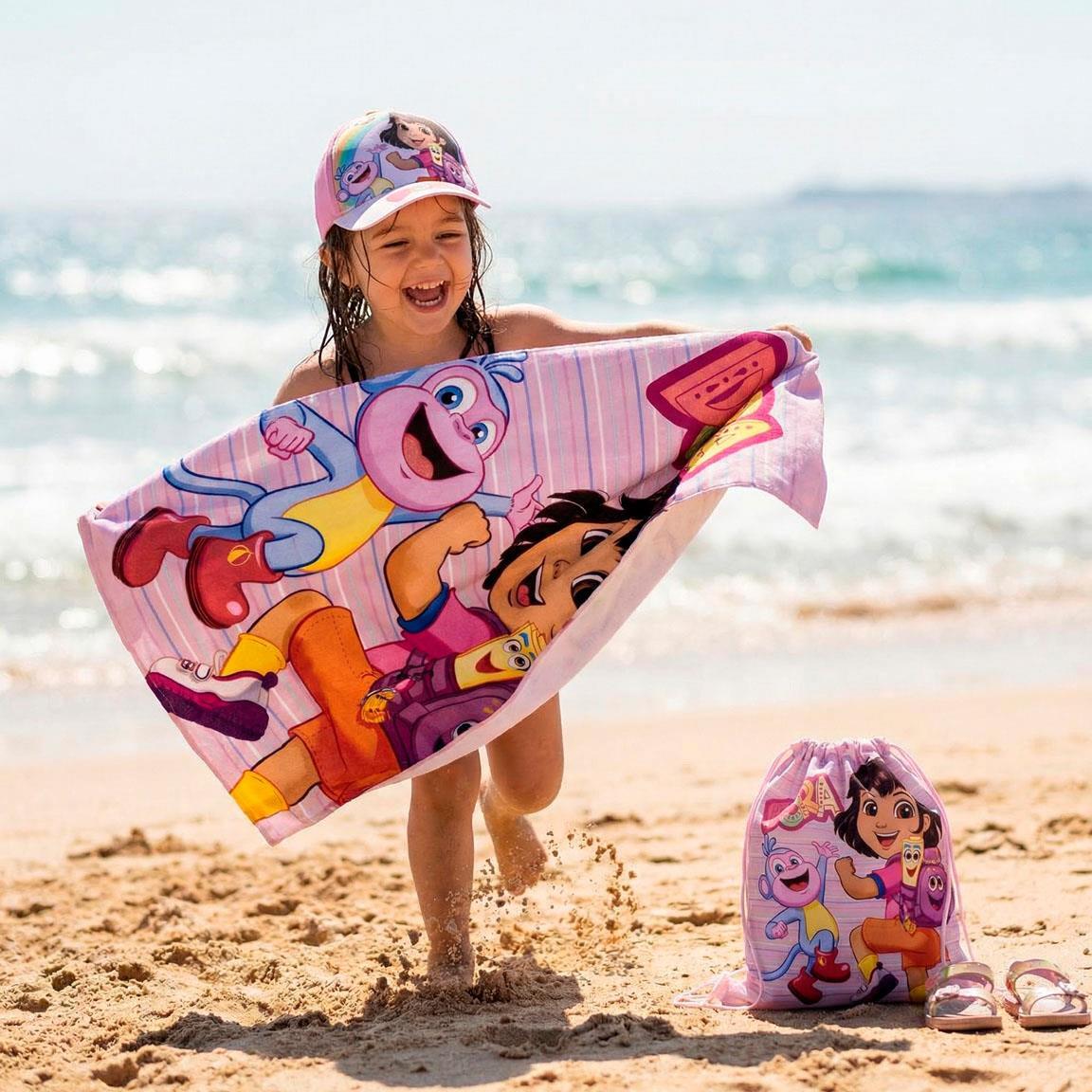 Set Infantil Dora la Exploradora con Toalla y Saquito de Playa Rosa 7/7
