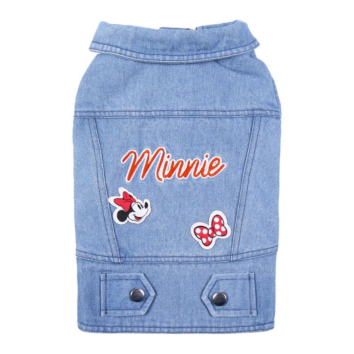 Veste en jean pour chien Minnie Mouse, tissu doux avec fermeture éclair bleue 2/7