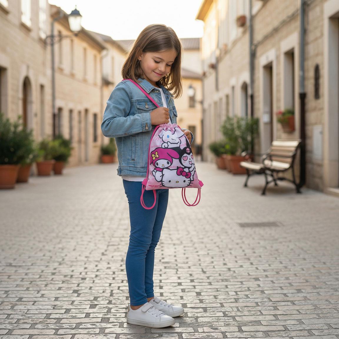Saco Mochila Infantil Hello Kitty de Poliéster con Cierre de Cordón Rosa 7/7