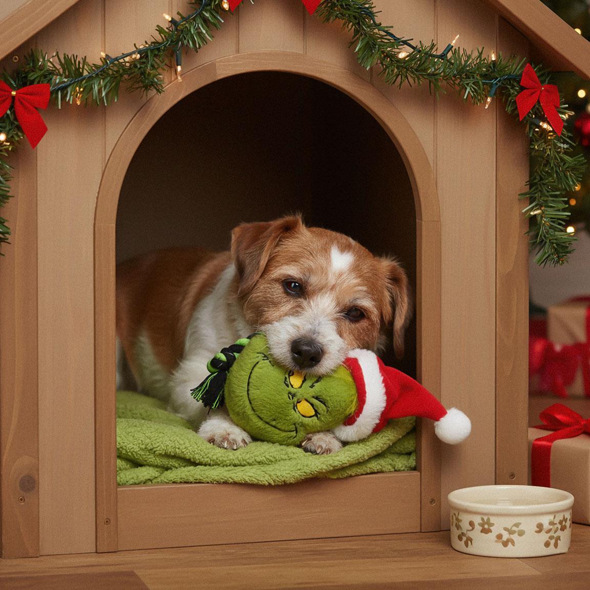 Jouet pour chien Le Grinch, corde dentaire avec peluche verte et rouge 6/7