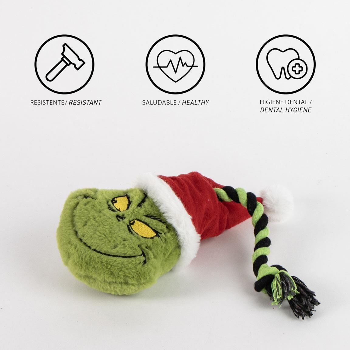 Jouet pour chien Le Grinch, corde dentaire avec peluche verte et rouge 5/7