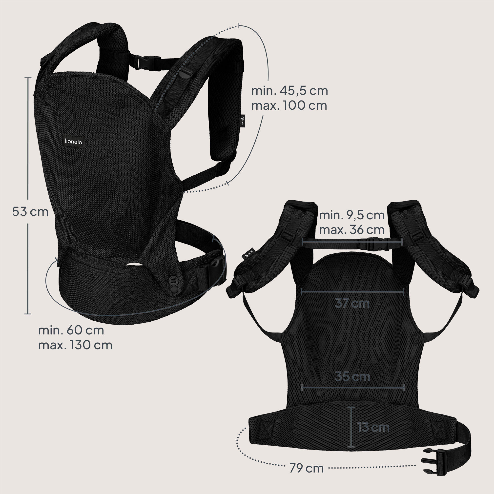 Porta-bebés ergonómico Lionelo Margareet Air, respirável, 3 posições 7/7