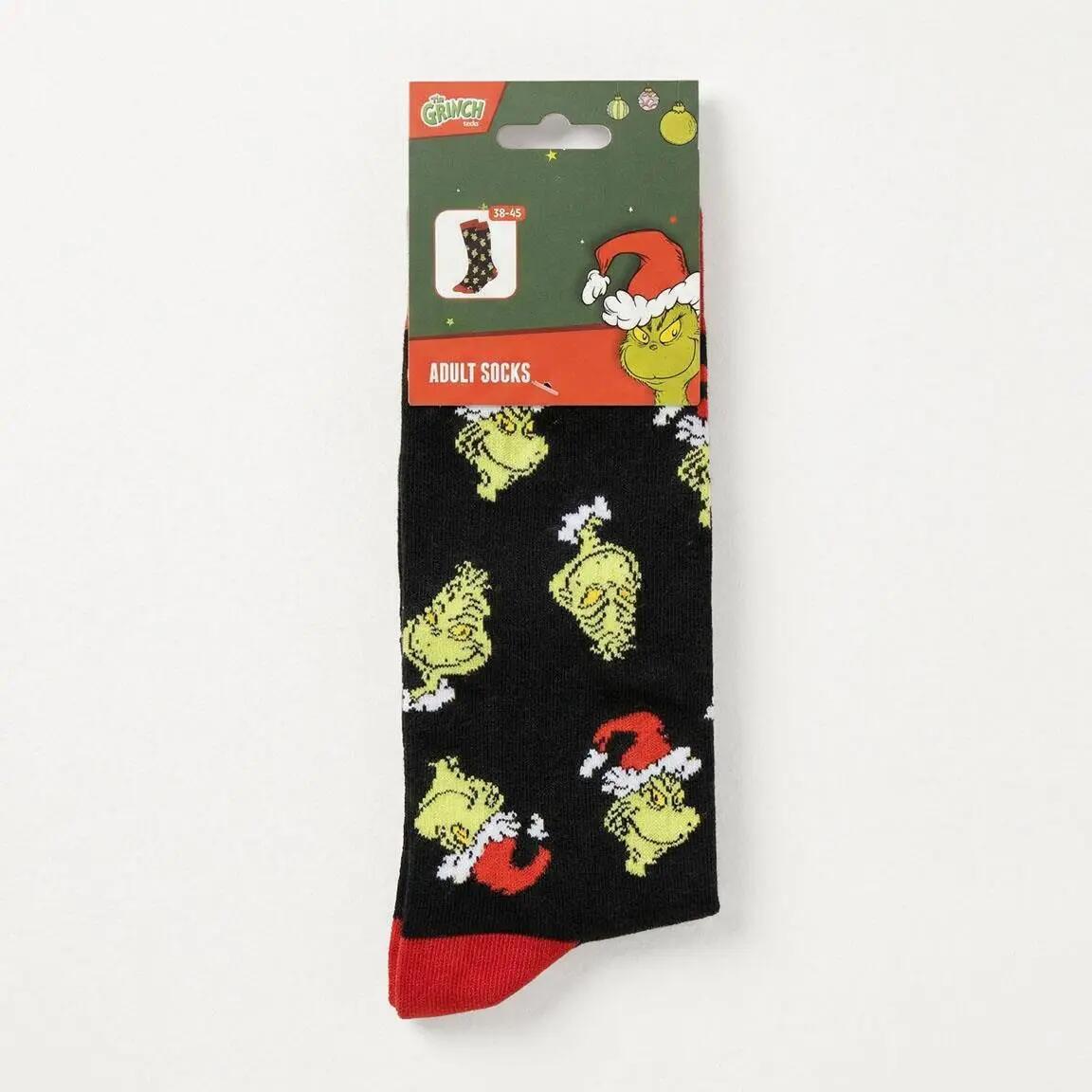 Calcetines Adultos The Grinch de Algodón Suaves y Transpirables Negro y Rojo 6/6