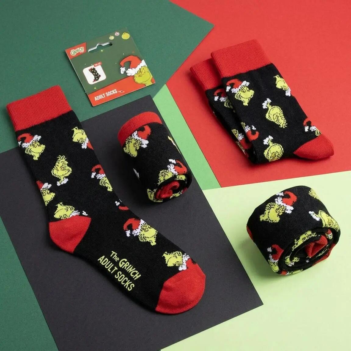 Calcetines Adultos The Grinch de Algodón Suaves y Transpirables Negro y Rojo 2/6