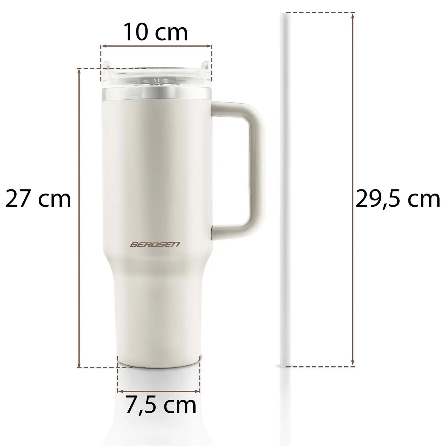 Kubek termiczny Berdsen kremowy 1180ml stal nierdzewna + zestaw słomek 10/10