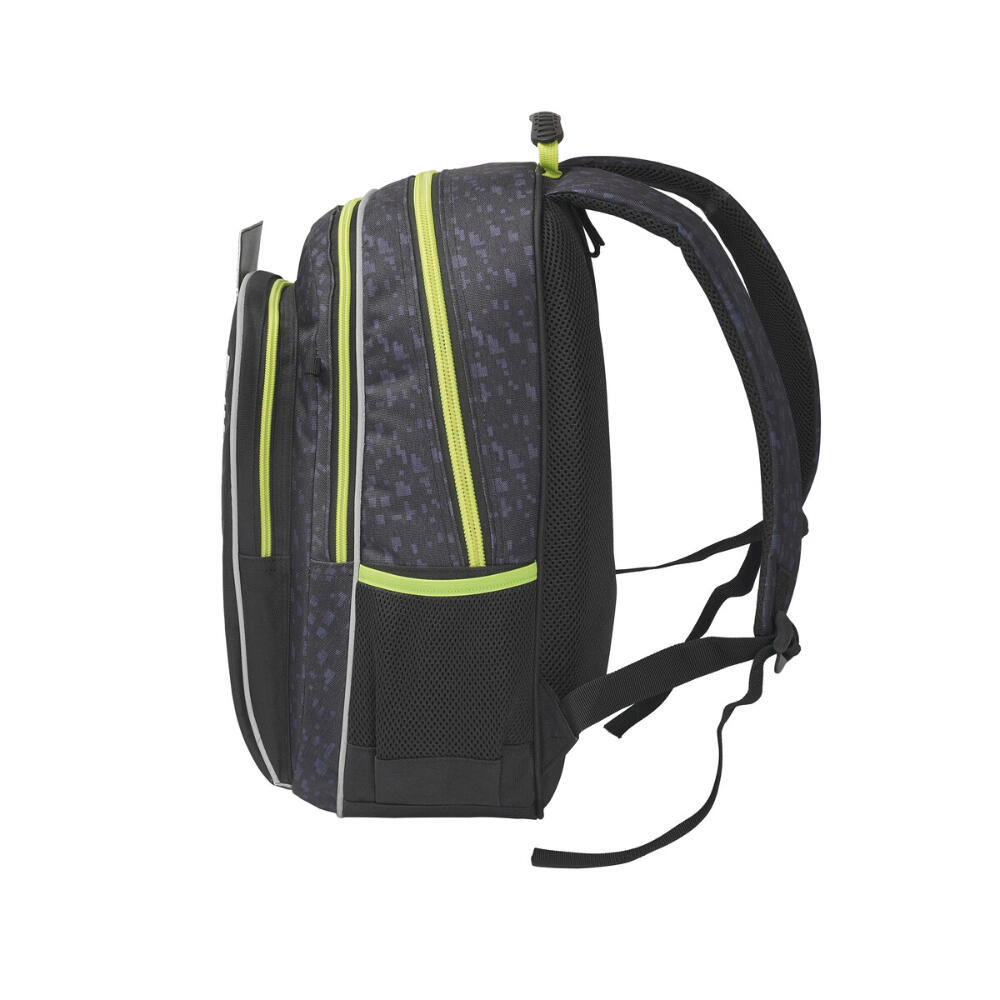 Mochila escolar infantil Minecraft, ajustável, com bolso frontal, preta e verde. 3/3