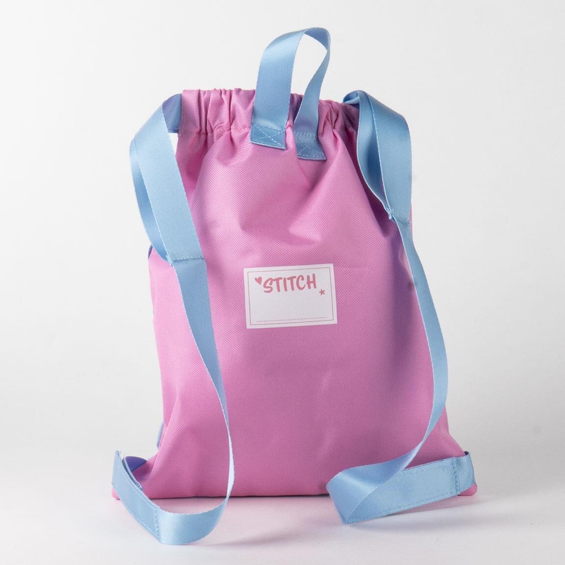 Saquito Escolar Infantil Stitch de Poliéster con Cierre de Cordón Rosa 2/6