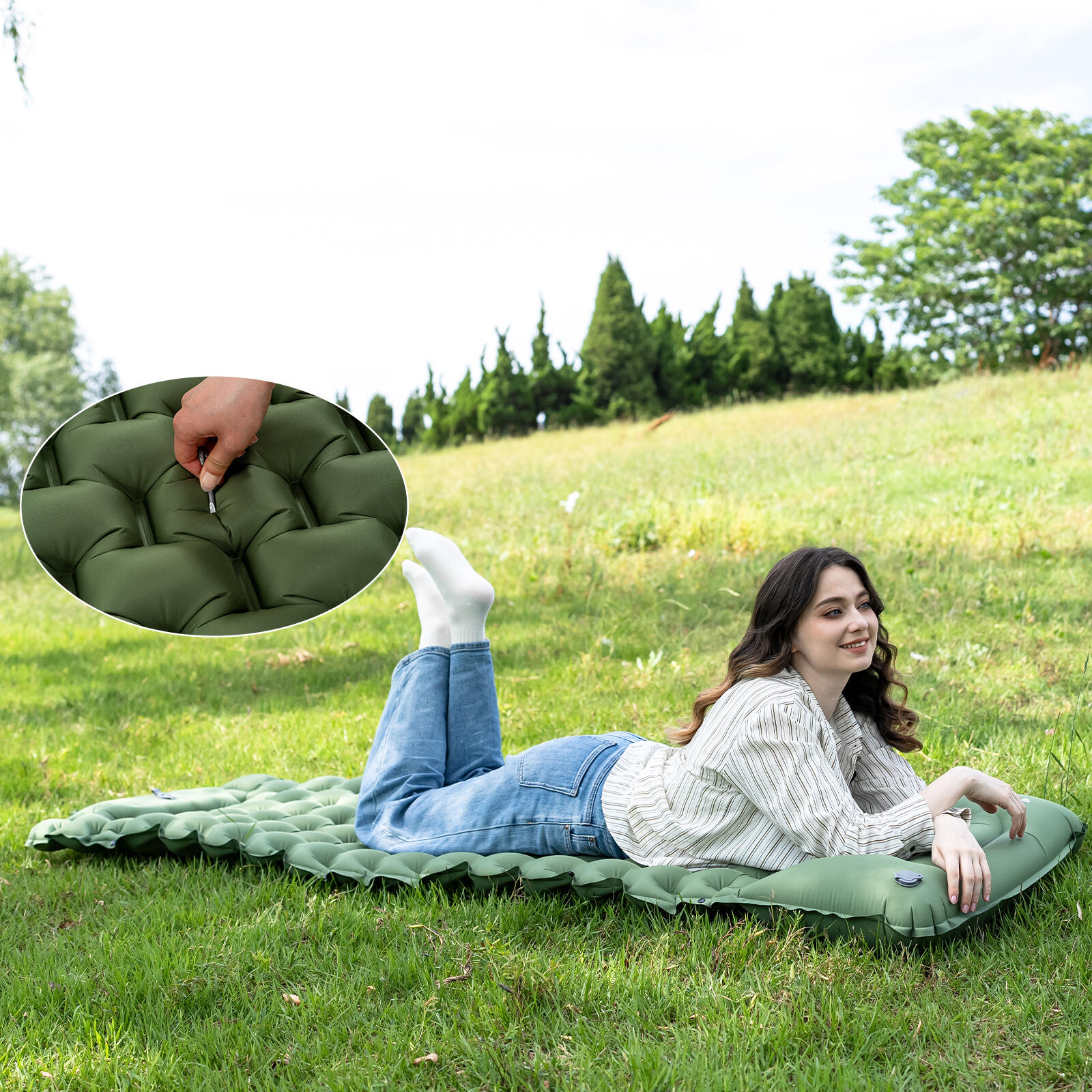 Opblaasbaar matras, kampeermatras, met ingebouwde voetpomp 6/7