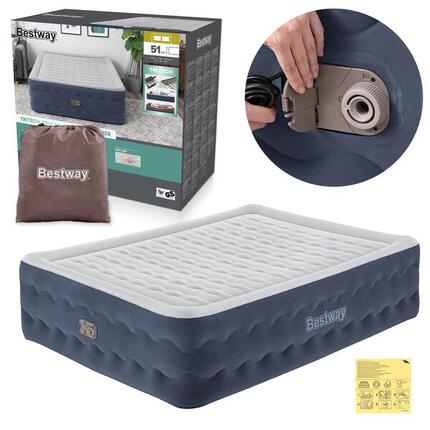 Materac dmuchany dwuosobowy Bestway Premium łóżko do spania z pompką 230V