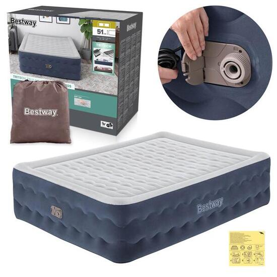 Materac dmuchany dwuosobowy Bestway Premium łóżko do spania z pompką 230V