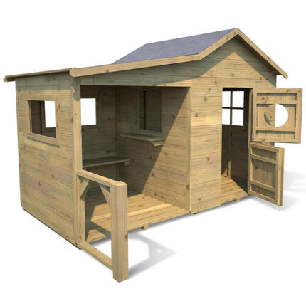 Cabane en bois traité avec préau et banc HACIENDA