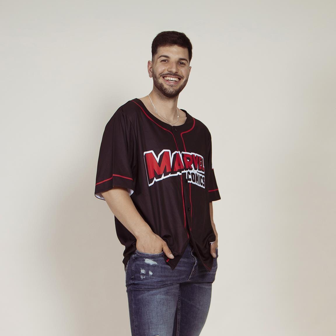 Camiseta Baseball Adultos Marvel Comics Negra mit Botones und Ribetes Rojos 6/6